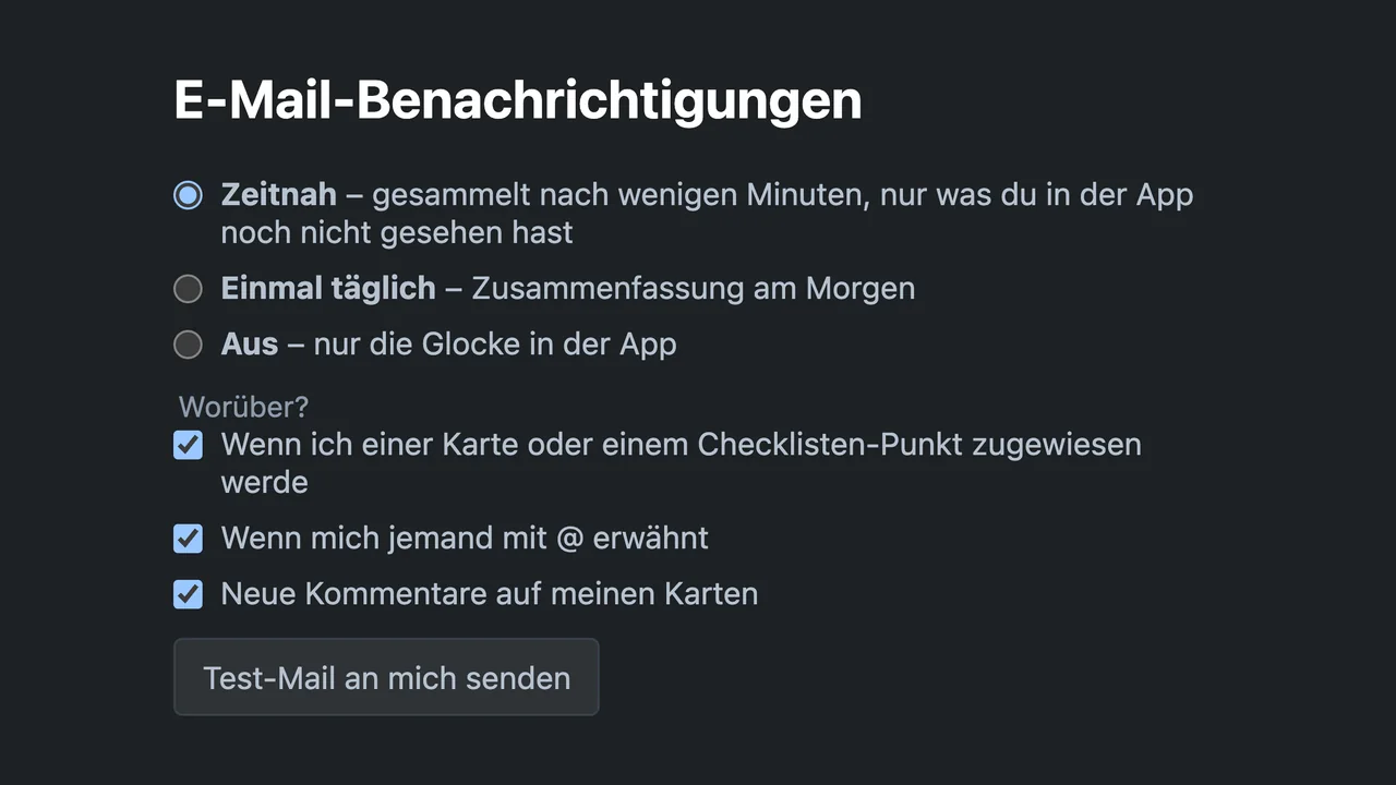 Email notifications: prompt, once daily, or off