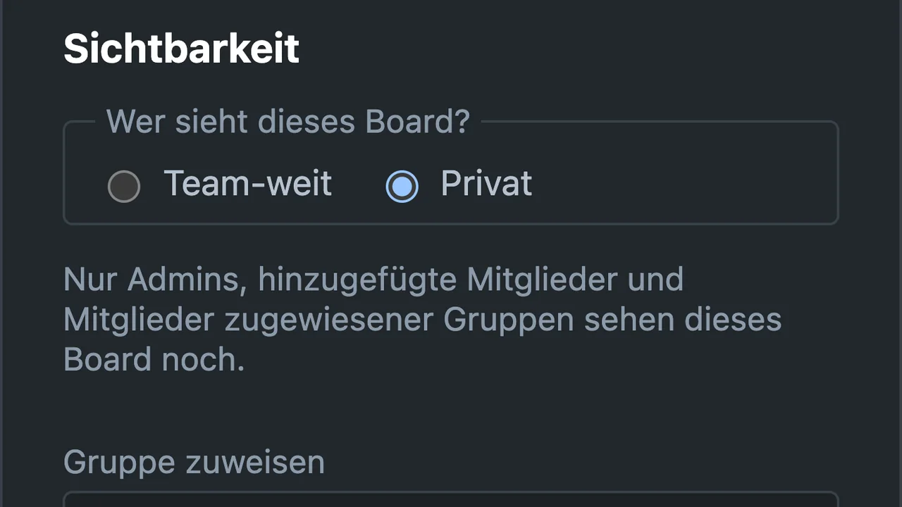 Board visibility: Private is selected, with group and add member below
